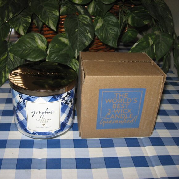 BBW Gingham 3 Wick Candle NIB - Picture 7 of 7